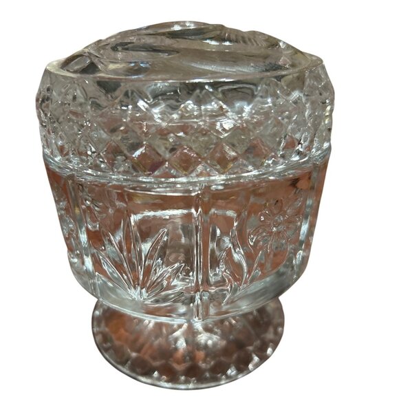 Vintage Avon Crystal Glass Lidded Pedestal Trinket Box With Floral Etching - Picture 3 of 7